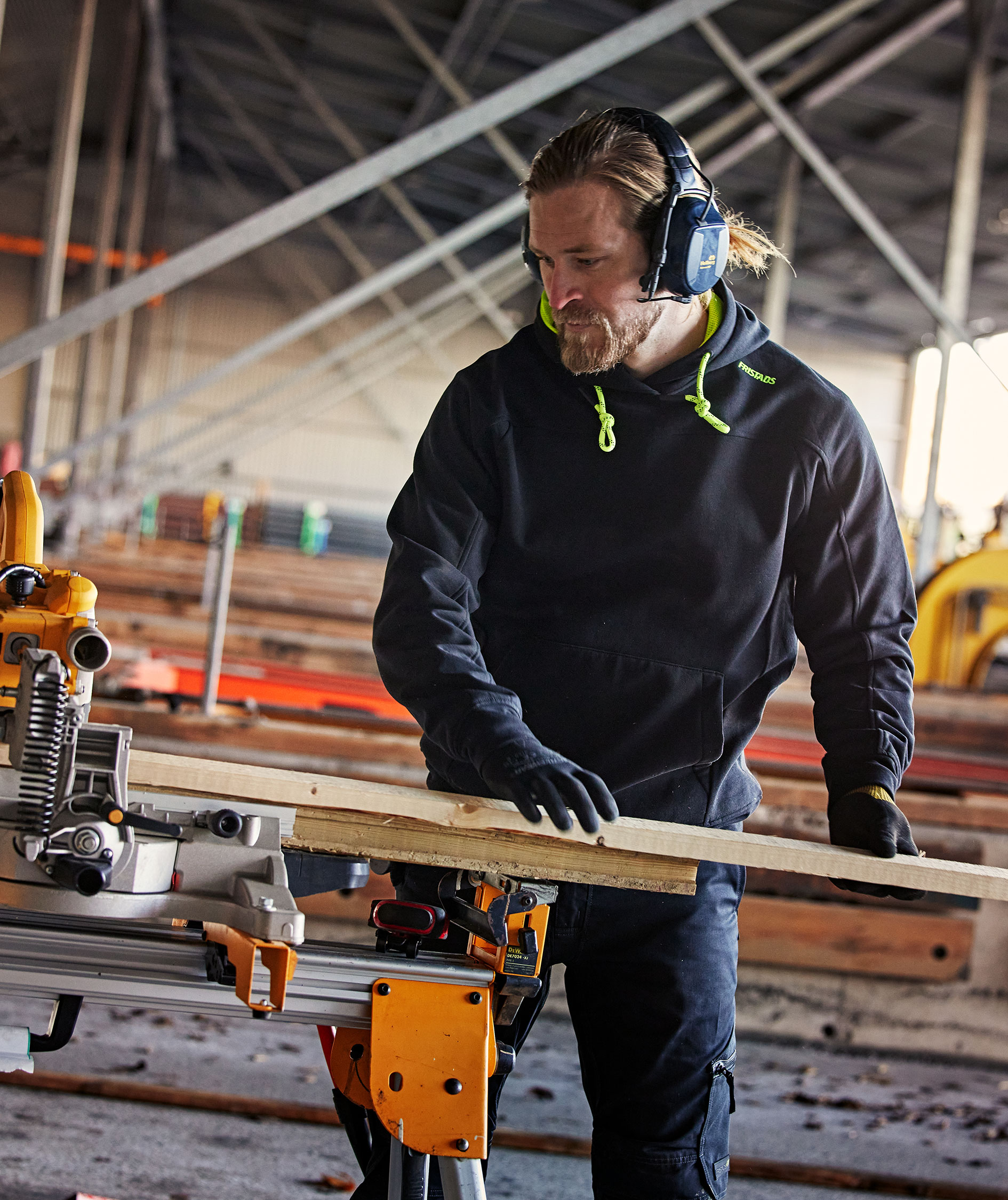 Fristads hoodie 7551 GSM, Black/Hi-Vis Yellow, large image number 2