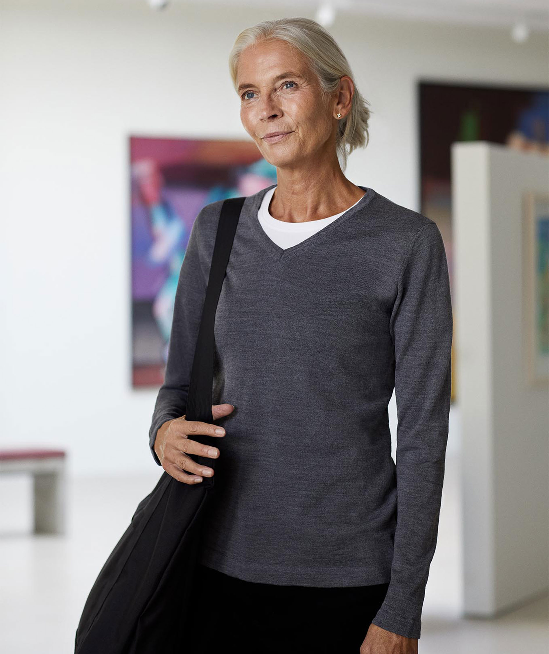 ID dame striktr&oslash;je med merinould, Gr&aring;&nbsp;Melange