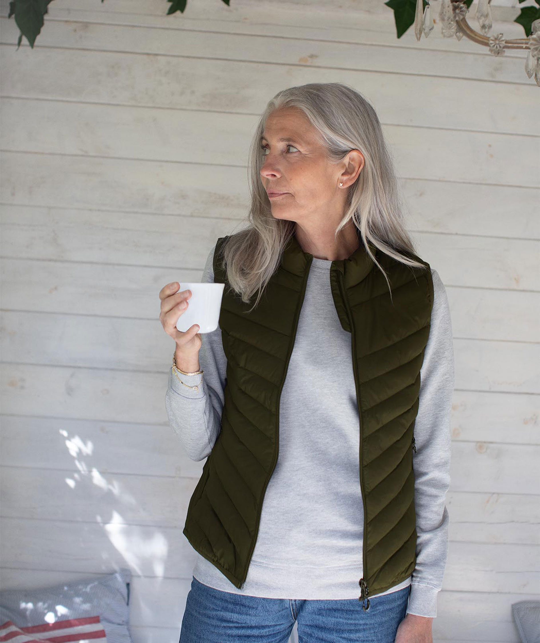 ID Stretch vatteret damevest, Olivengr&oslash;n, large image number 1