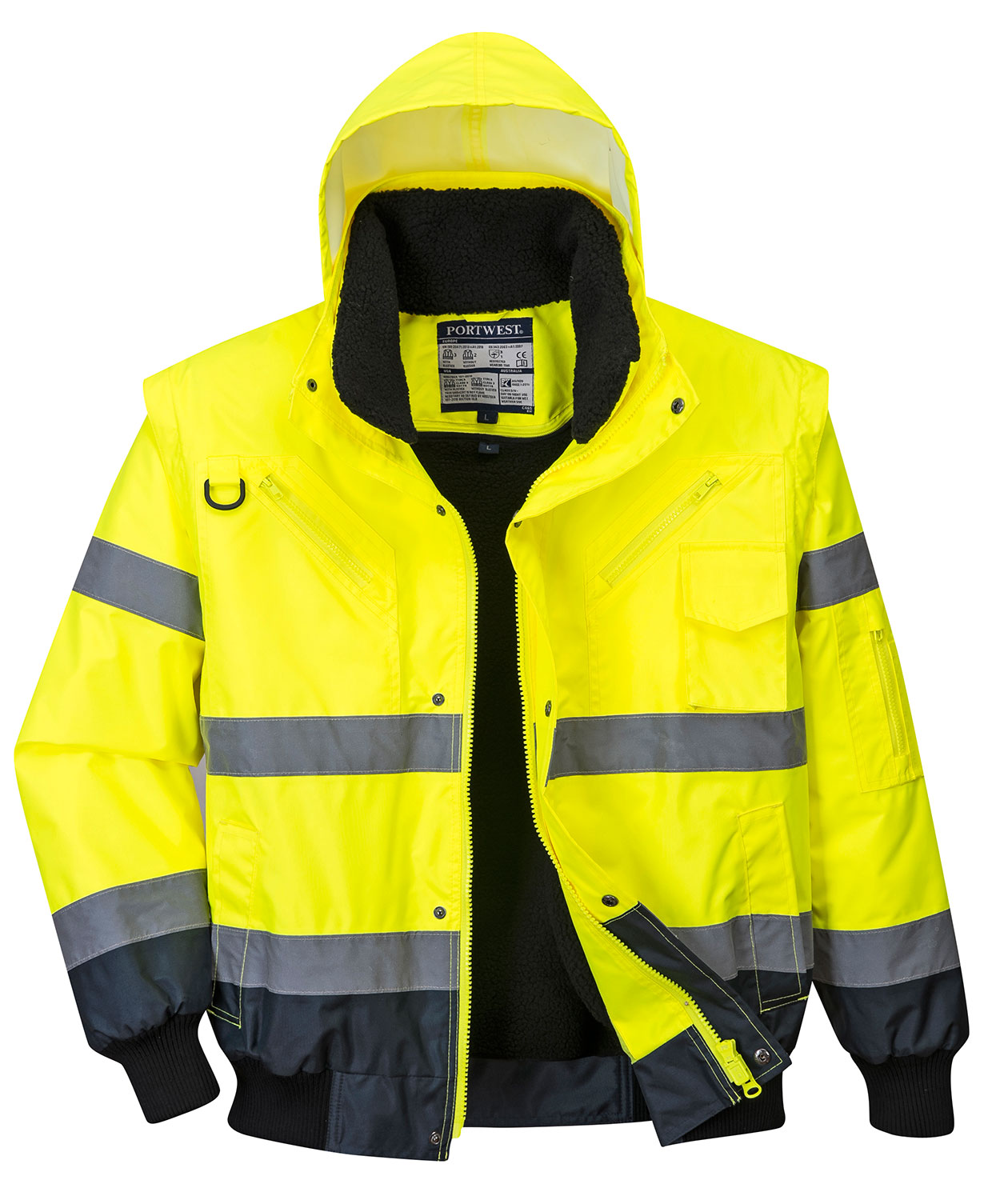 Portwest 3-i-1 pilotjacka med avtagbara &auml;rmar, Varsel yellow/marinbl&aring;, Varsel yellow/marinbl&aring;, swatch