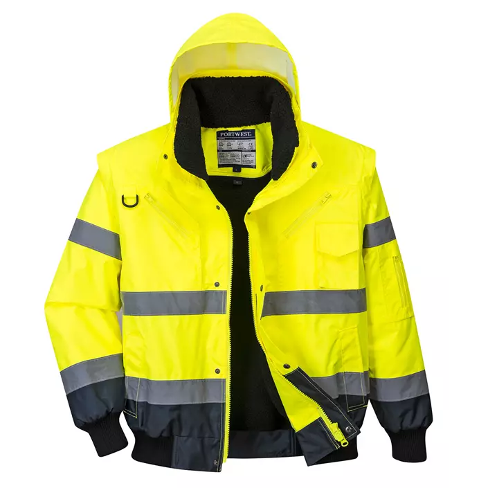 Portwest 3-in-1 pilotjacket with detachable sleeves, Hi-Vis yellow/marine, large image number 0