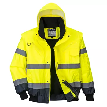 Portwest 3-in-1 pilotjacket with detachable sleeves, Hi-Vis yellow/marine