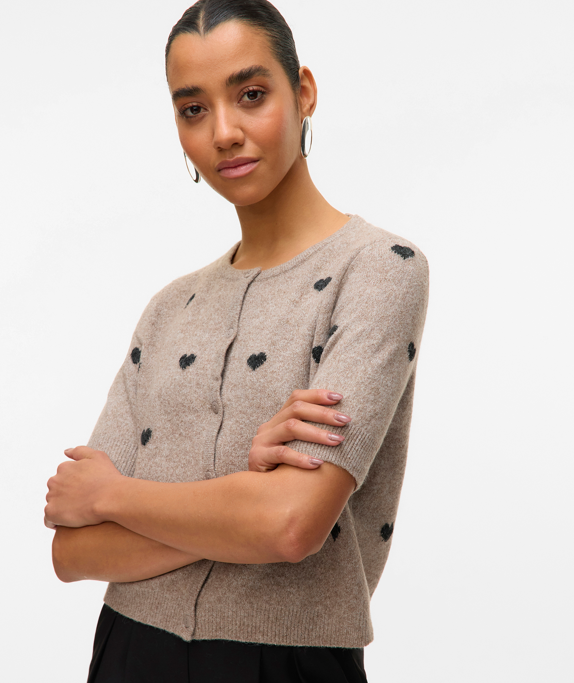 Vero Moda VMDOFFY INTARSIA kurz&auml;rmlige Damen Strickpullover, Moon Rock Melange, large image number 4