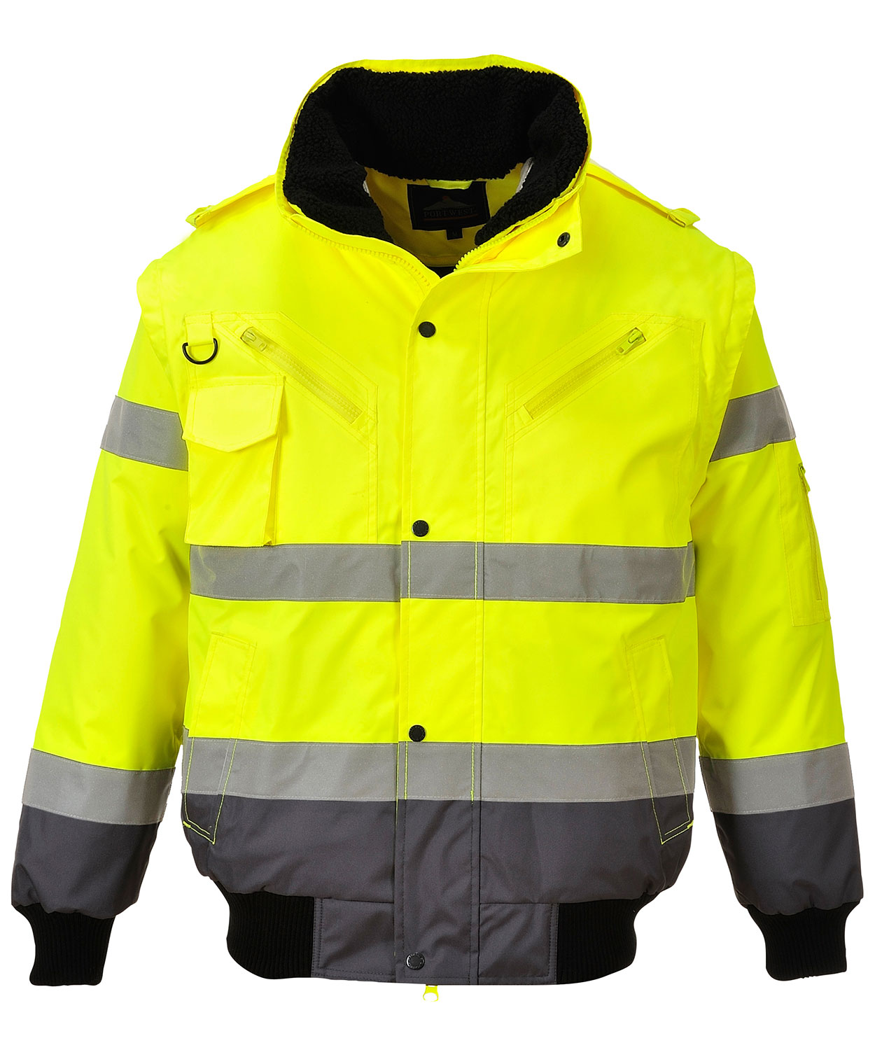 Portwest 3-i-1 pilotjacka med avtagbara &auml;rmar, Varsel Gul/Gr&aring;, Varsel Gul/Gr&aring;, swatch