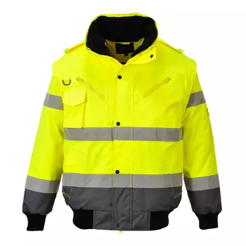 Portwest 3-in-1 pilotjacket with detachable sleeves, Hi-vis Yellow/Grey