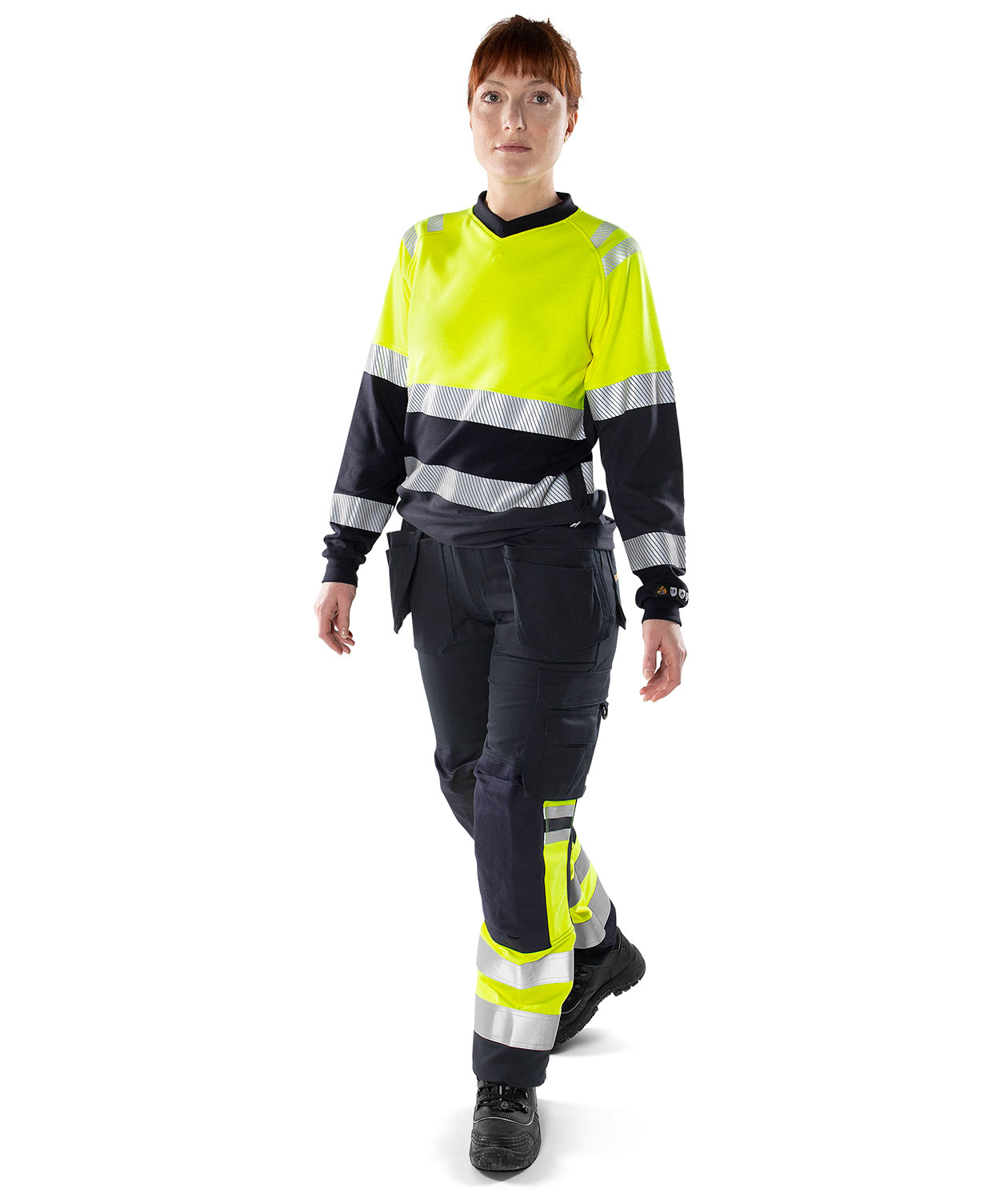 Fristads Flamestat women's long-sleeved T-shirt 7108 TFL, Hi-vis Yellow/Marine