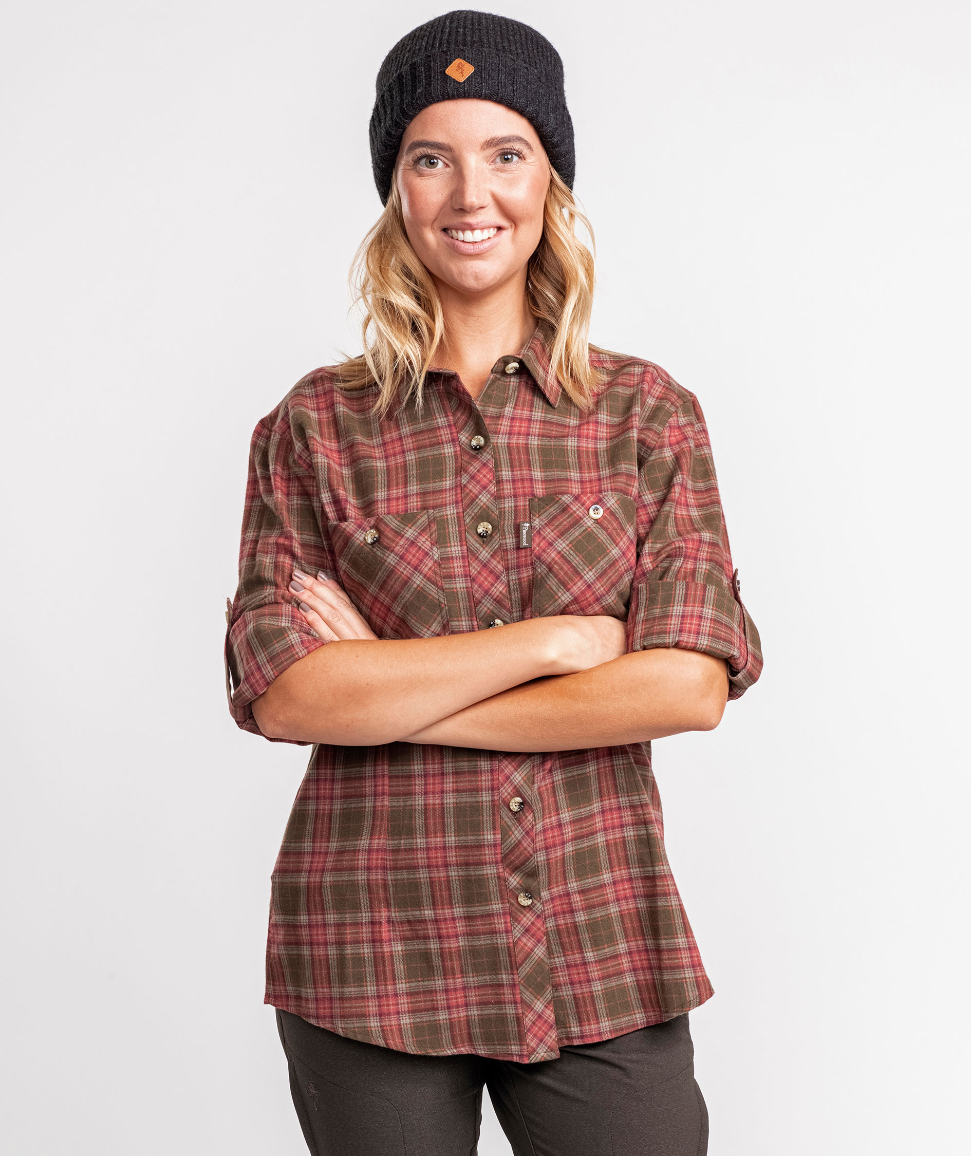 Pinewood Felicia dame flannelskjorte, Dark Mossgreen/Rusty Pink