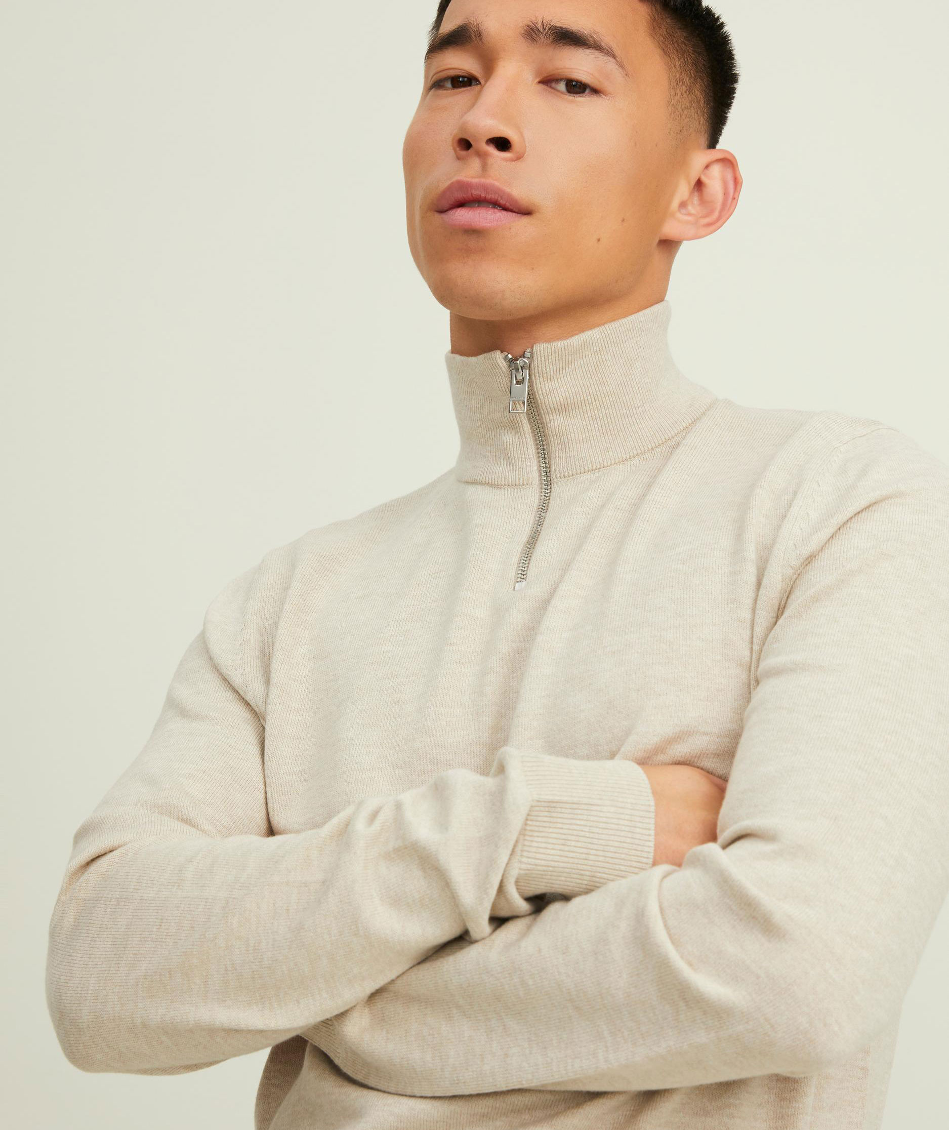 Jack & Jones JJEEMIL half-zip knitted pullover, Oatmeal Melange, large image number 3