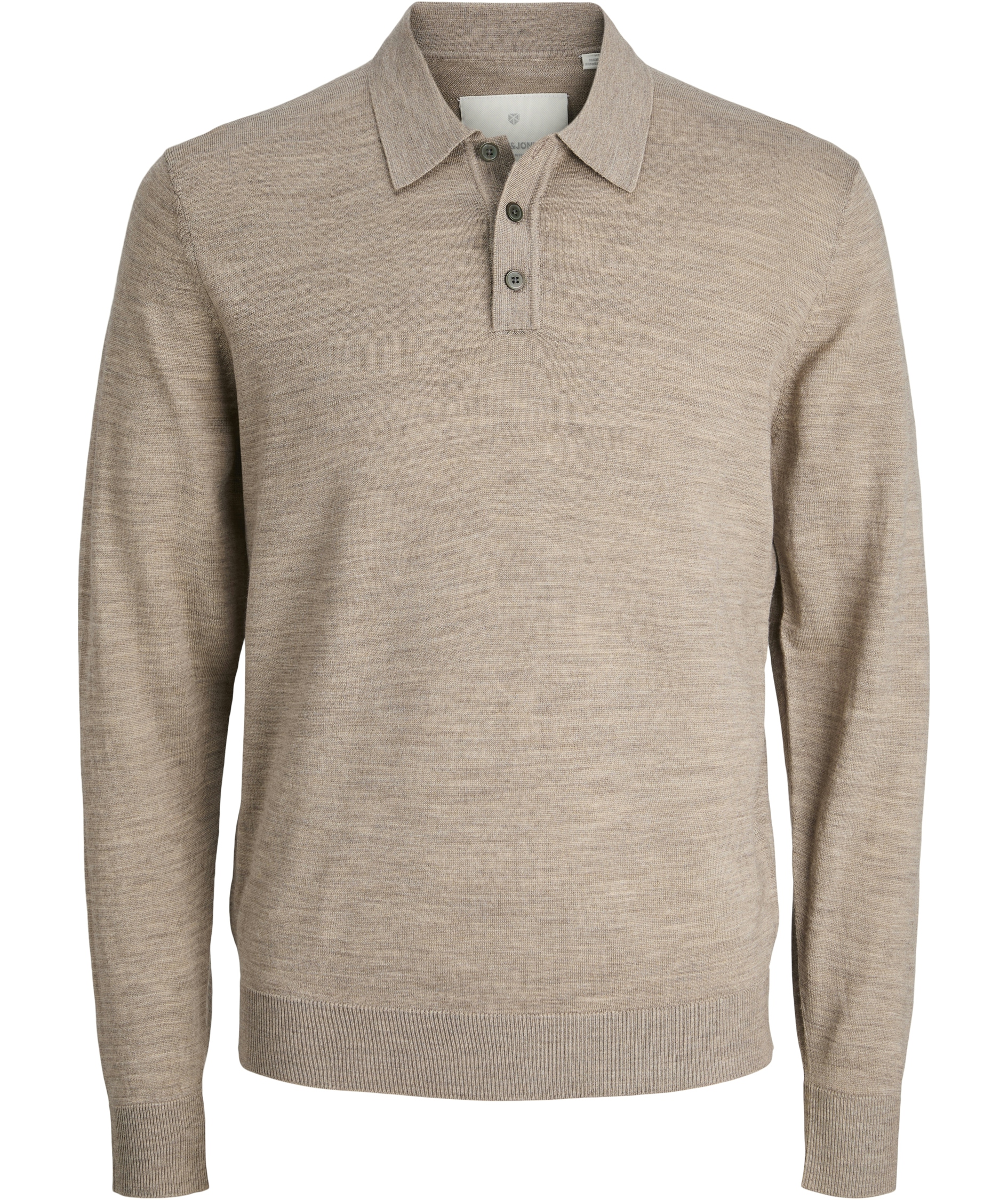 Jack & Jones Premium JPRBLAMERINO knitted polo with merino wool, Greige Melange, Greige Melange, swatch