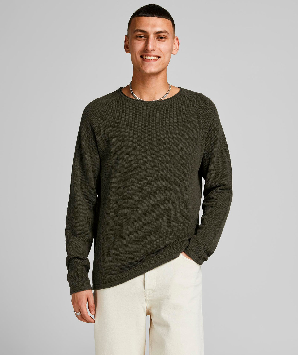 Jack & Jones JJEHILL stickad tr&ouml;ja, Olive Night Melange
