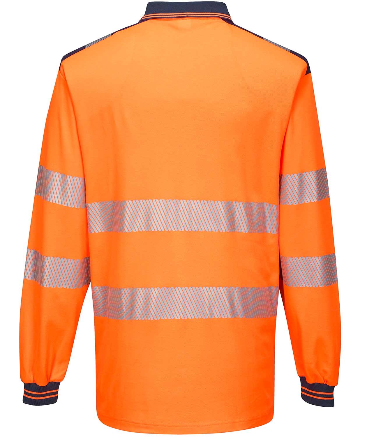 Portwest longsleeved polo shirt, Hi-Vis Orange/Dark Marine