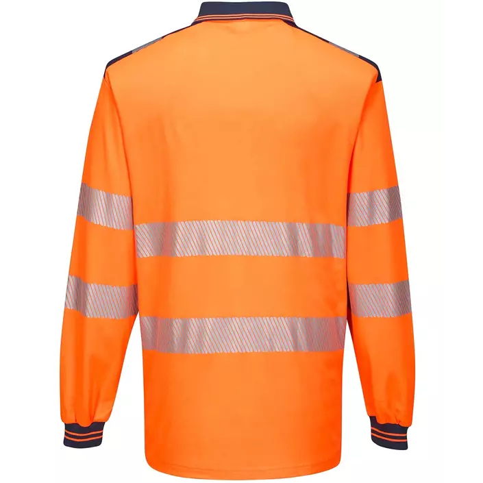 Portwest Langarm Poloshirt, Hi-Vis Orange/Dunkel Marine, large image number 1
