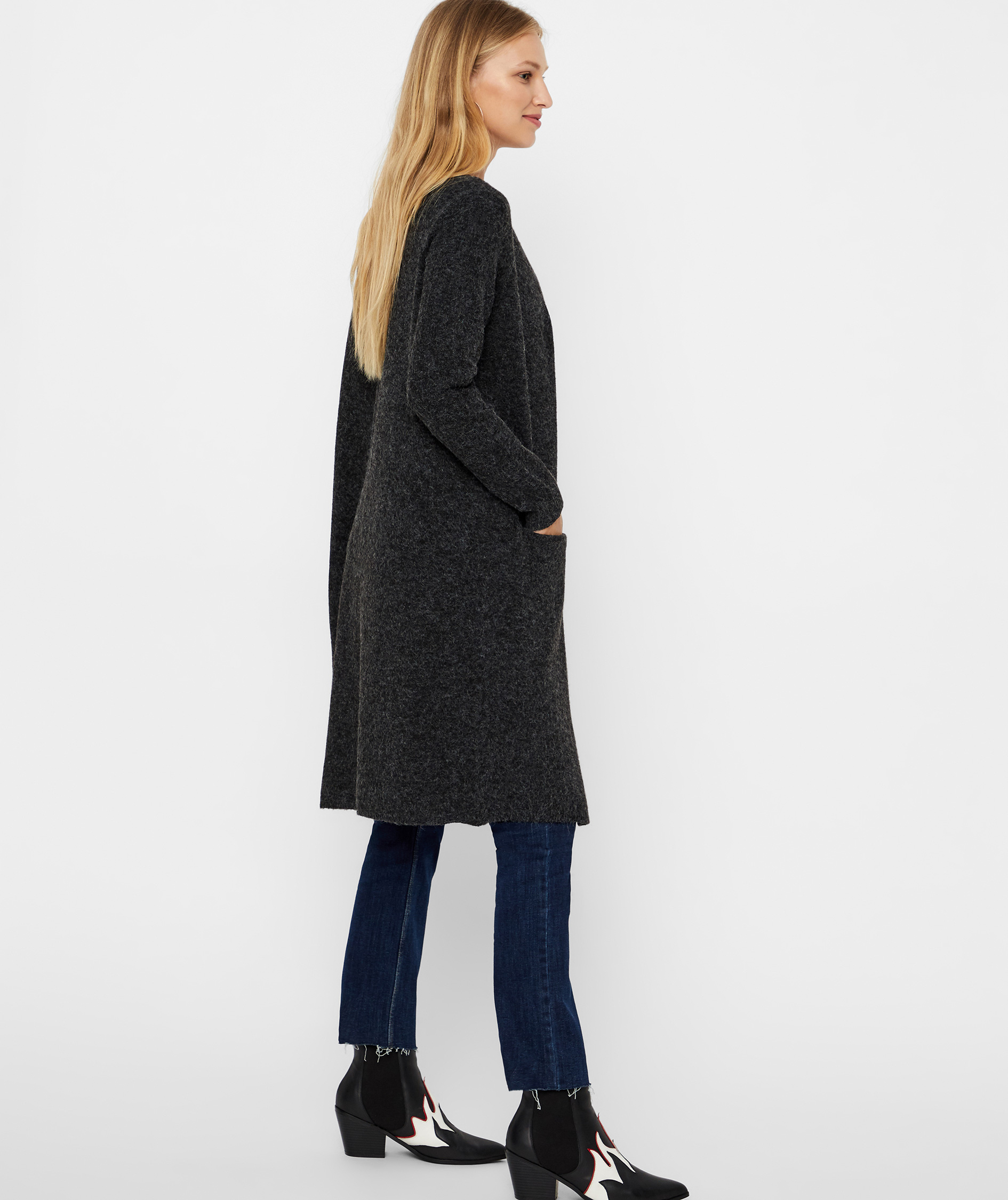 Vero Moda VMDOFFY women's long knitted cardigan, Black, large image number 3