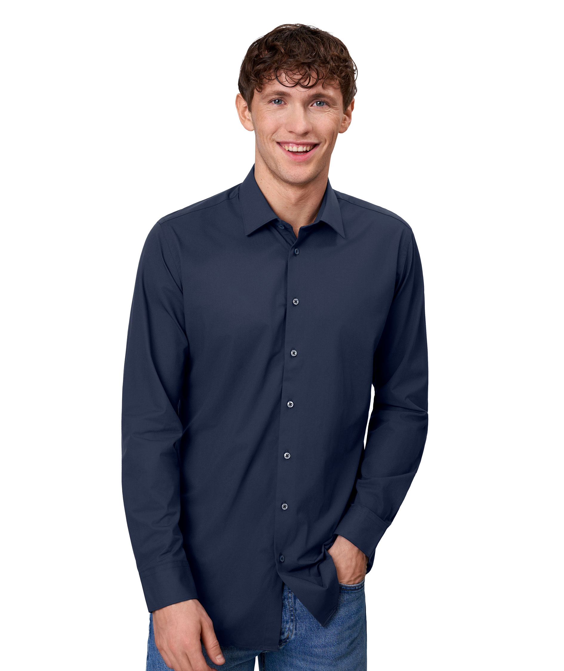 Seven Seas hybrid Slim fit skjorta, Navy, large image number 1