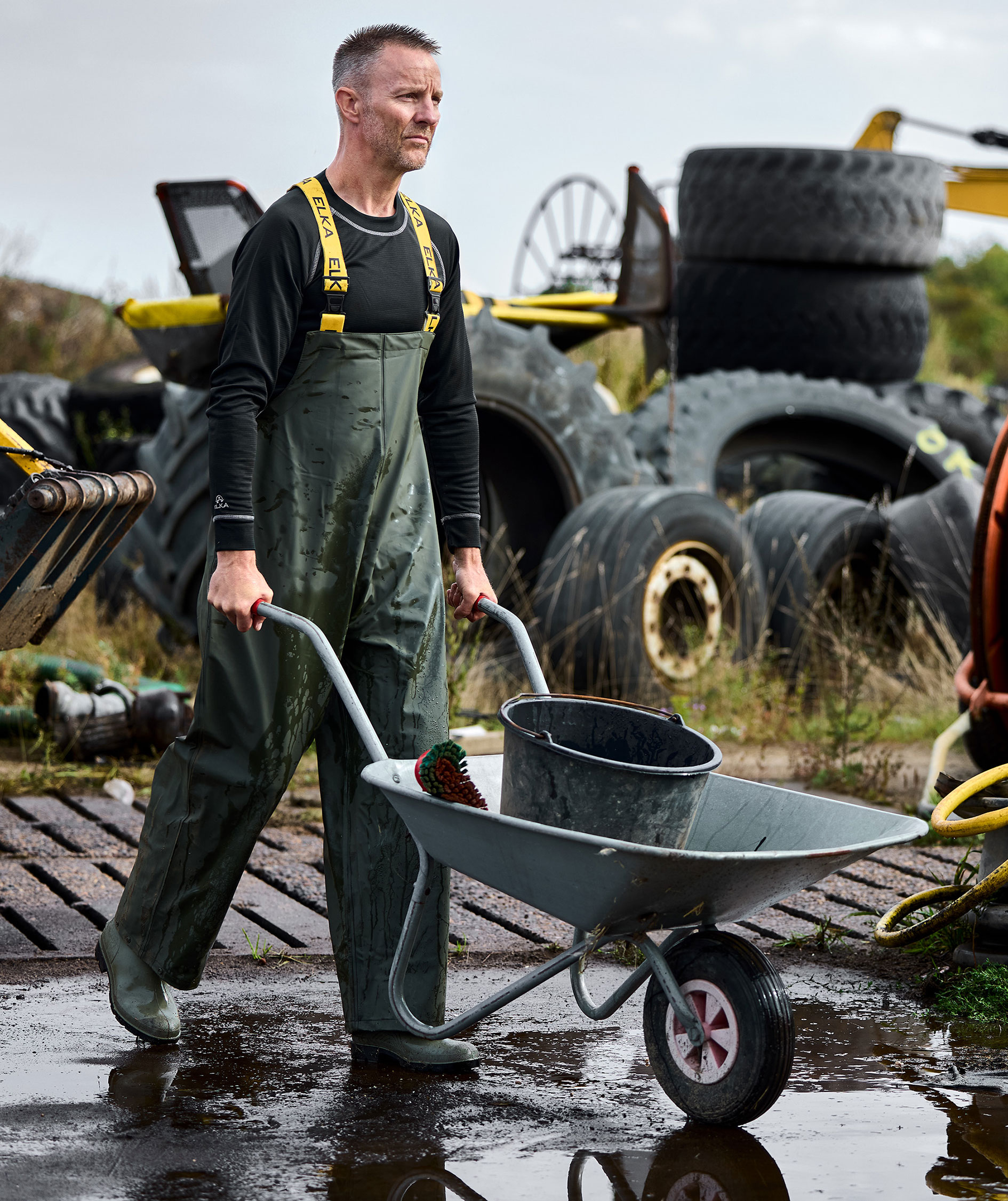 ELKA Elements PU/PVC rain bib and brace, Olive Green, large image number 4