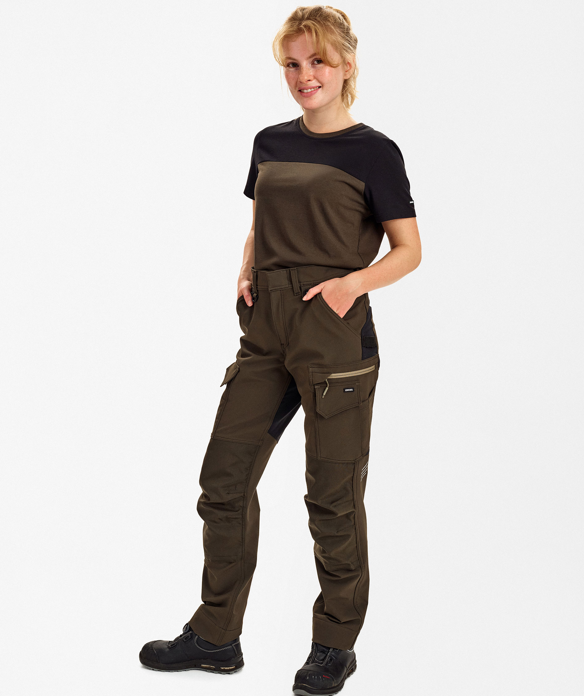 Engel Entire dame arbejdsbukser full stretch, Forest Green/Black