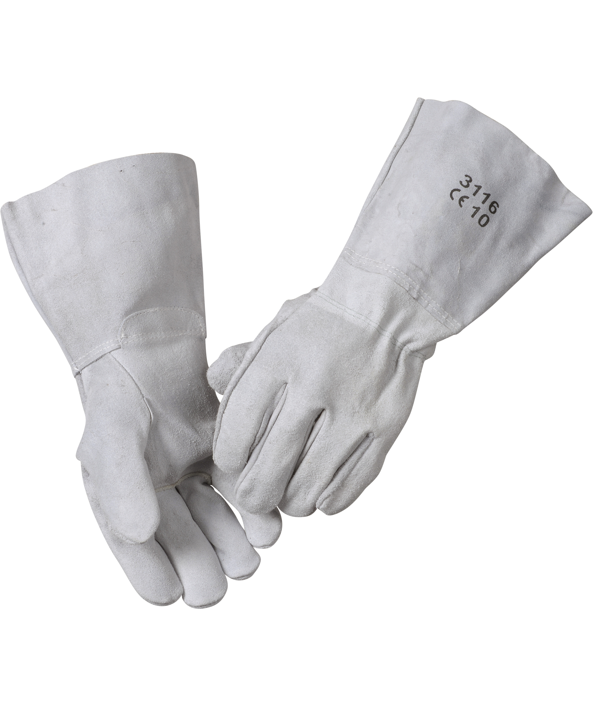 Boisen 3116 industrihandske spaltl&aelig;der, 14cm manchet, Lys gr&aring;