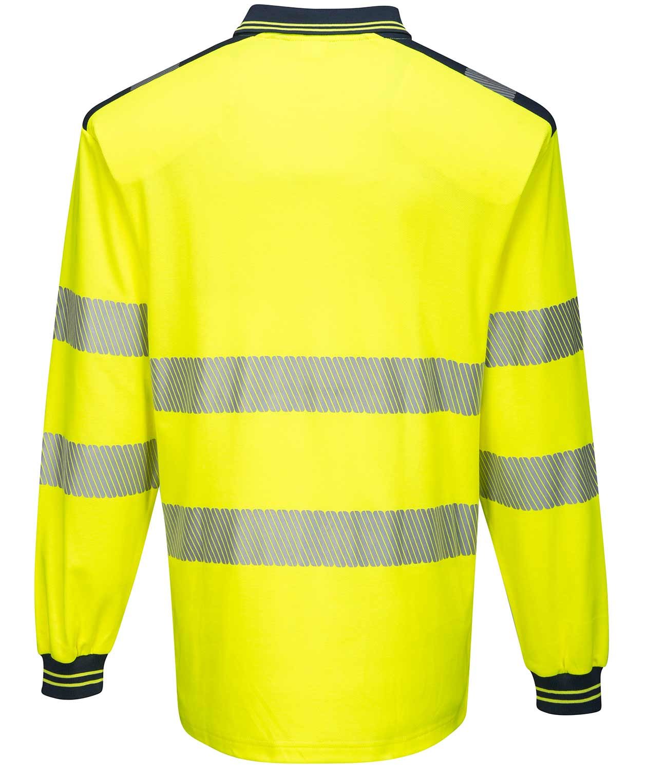 Portwest longsleeved polo shirt, Hi-Vis Yellow/Dark Marine