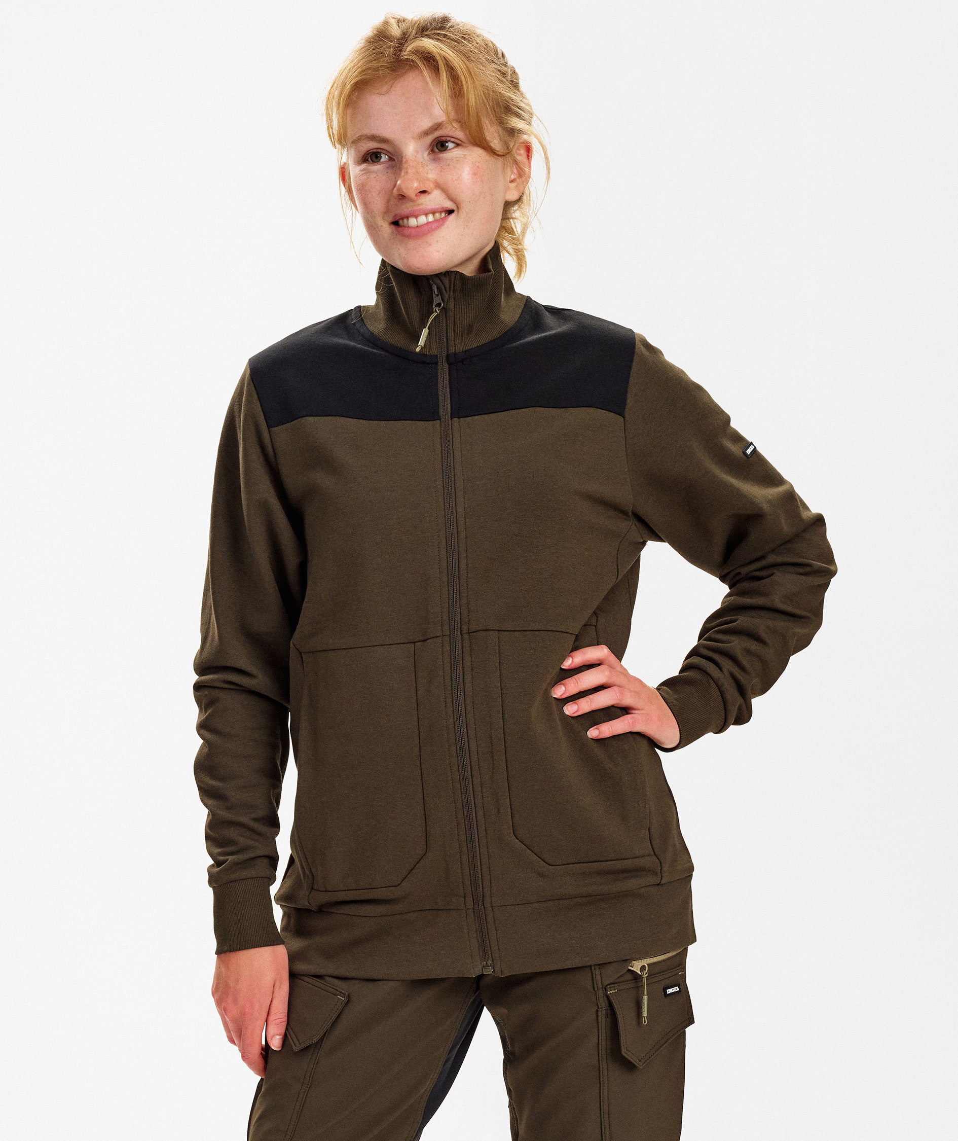 Engel Entire women's sweat cardigan, Forest Green/Black