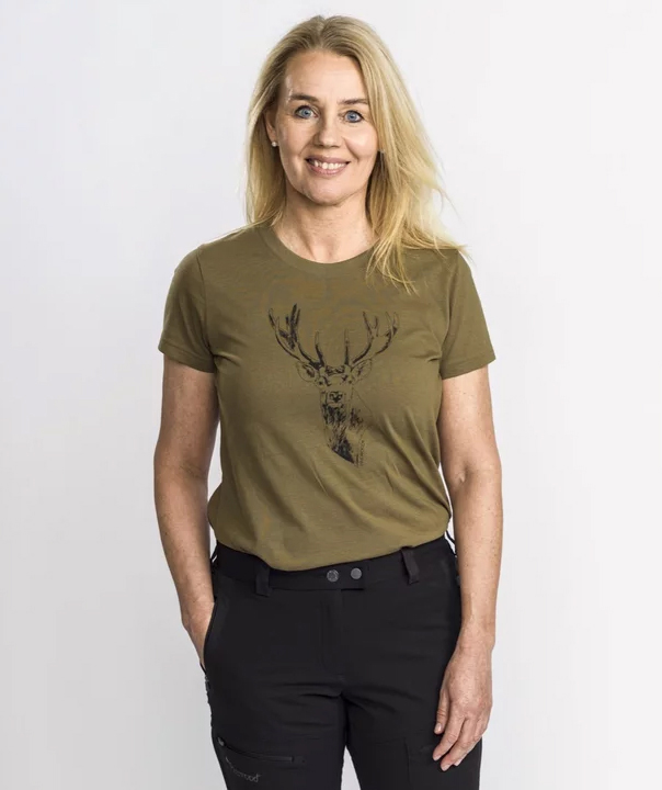 Pinewood Red Deer dame T-shirt, Hunting Olive, large image number 1