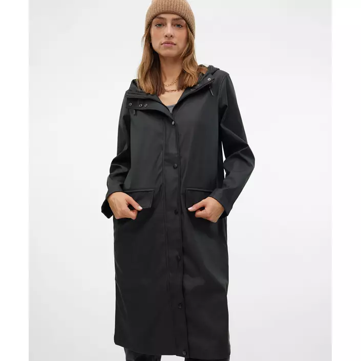 Vero Moda VMMALOU lång regnjacka, Black, large image number 1