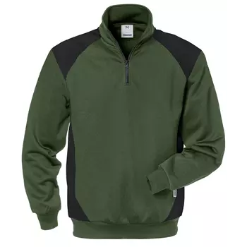 Fristads Sweatshirt mit kurzem Reißverschluss, Armeegrün/Schwarz