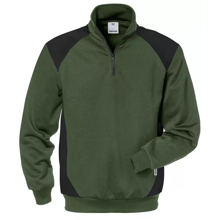 Fristads sweatshirt med kort glidelås, Armygrønn/Svart, large image number 0