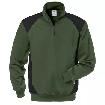 Fristads sweatshirt med kort glidelås, Armygrønn/Svart
