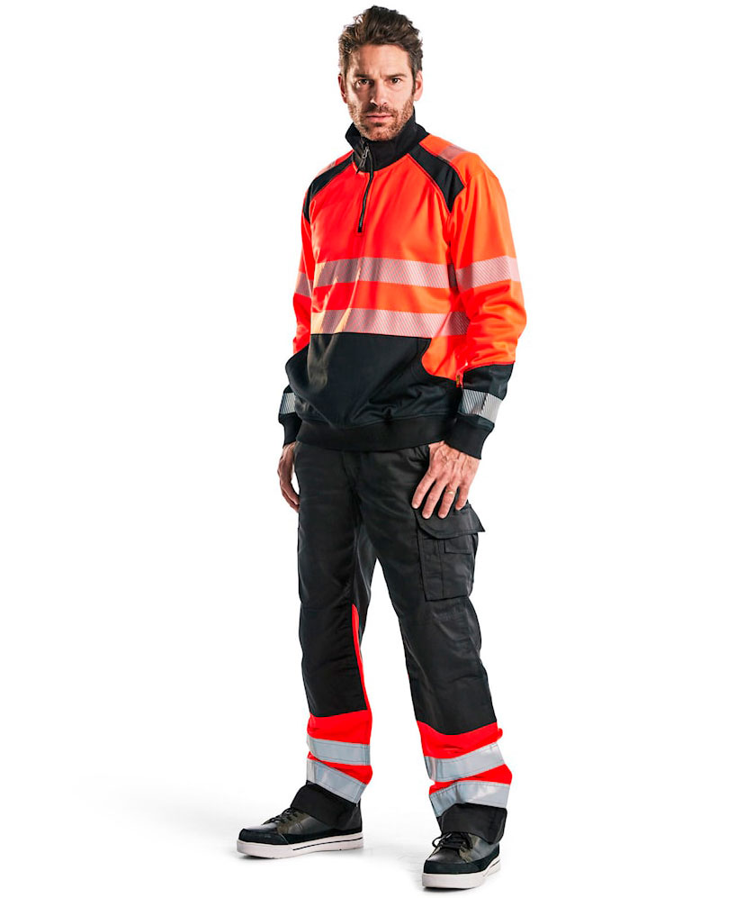 Bl&aring;kl&auml;der half zip collegegenser, Hi-Vis r&oslash;d/svart
