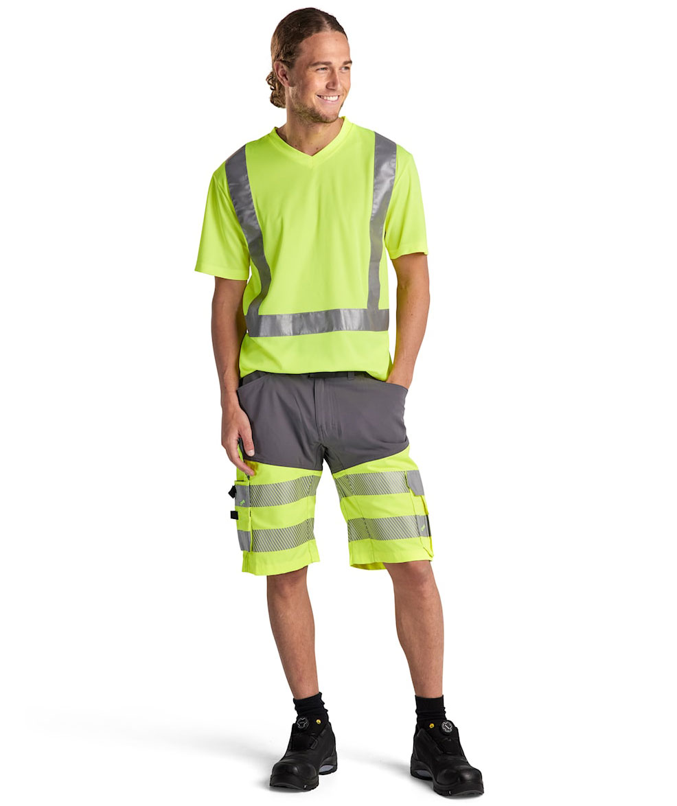 Bl&aring;kl&auml;der arbetsshorts, Gr&aring;/Varsel Gul