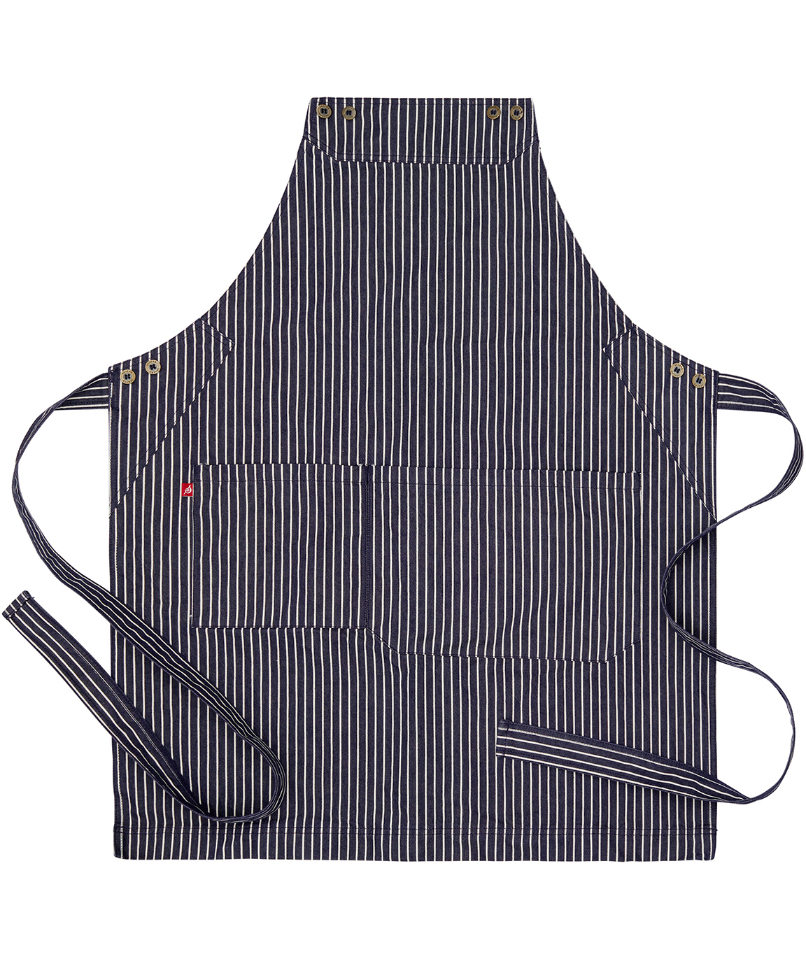 Segers 4078 bib apron with pocket, Striped Denim