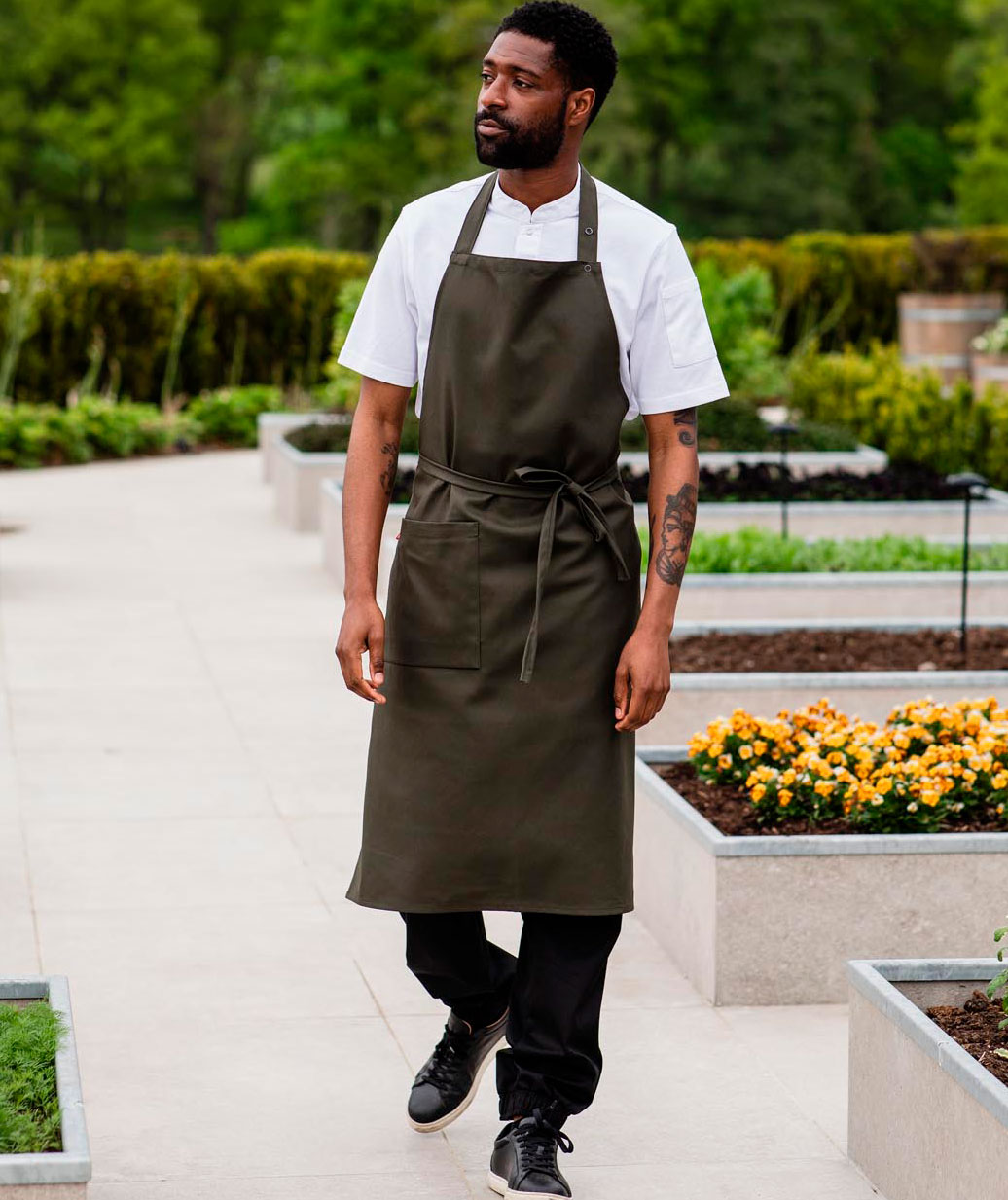 Segers 4579 bib apron with pocket, Dark Olivegreen