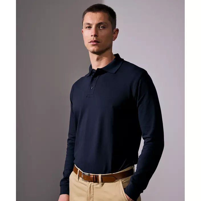 ID langærmet Polo T-shirt med stretch, Navy, large image number 1