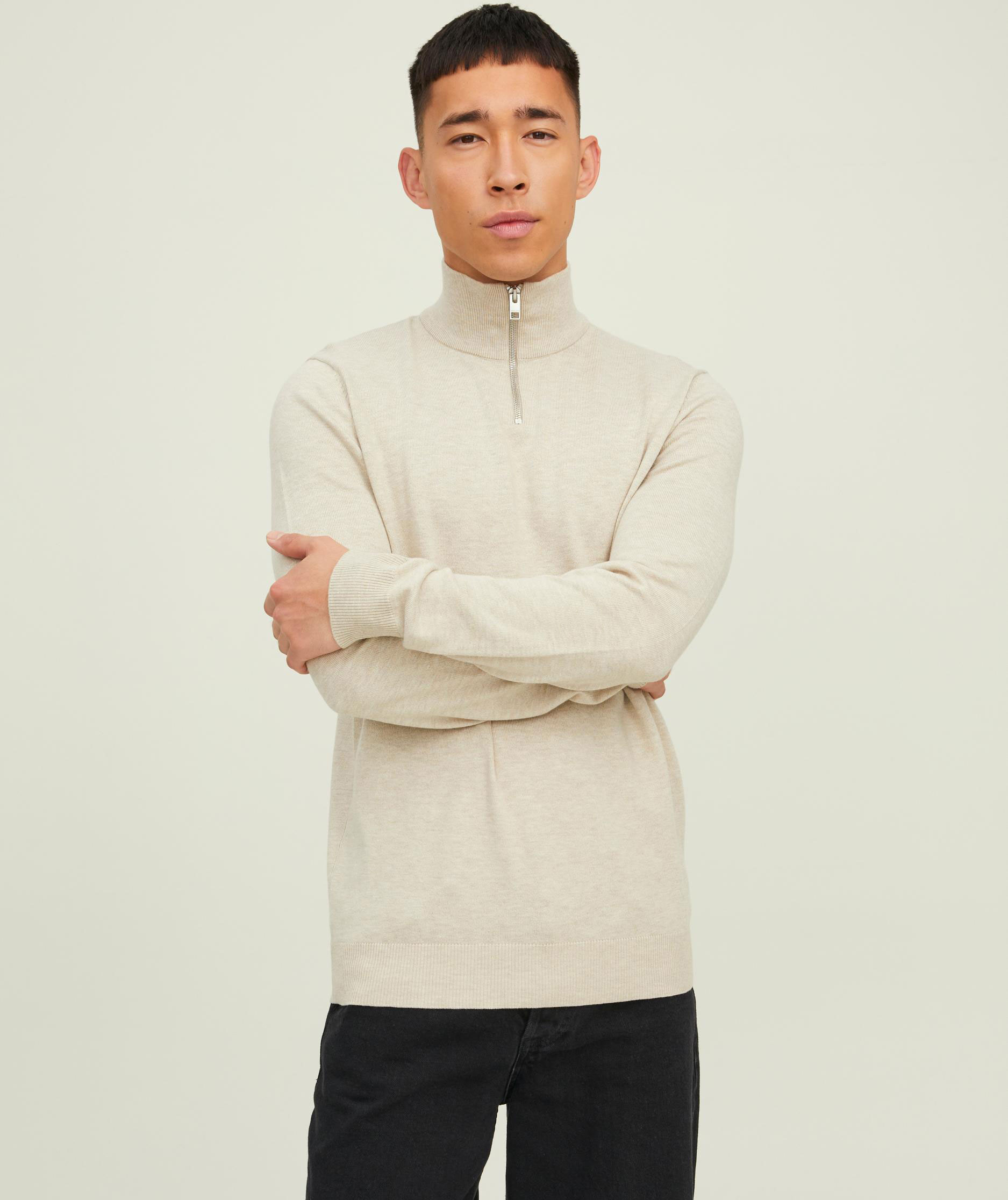 Jack & Jones JJEEMIL half-zip knitted pullover, Oatmeal Melange, large image number 1