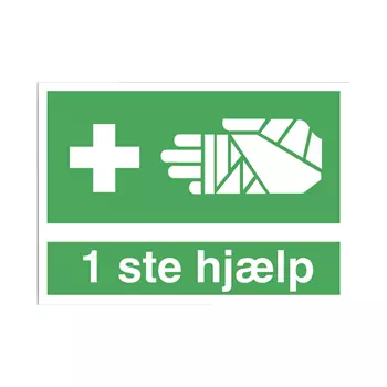 Plastik advarselsskilt førstehjælp A4, Grøn/Hvid