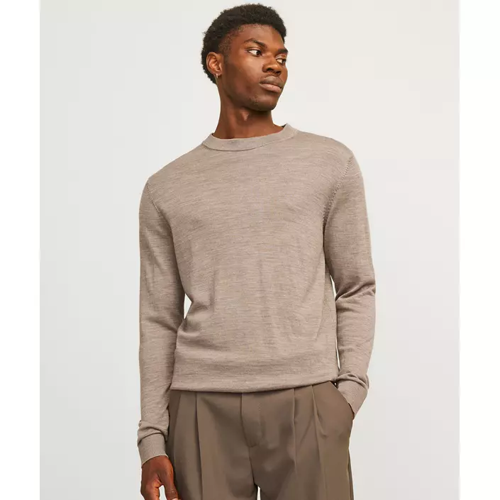 Jack & Jones Premium JPRCCMERINO stickad tröja med merinoull, Greige Melange, large image number 1