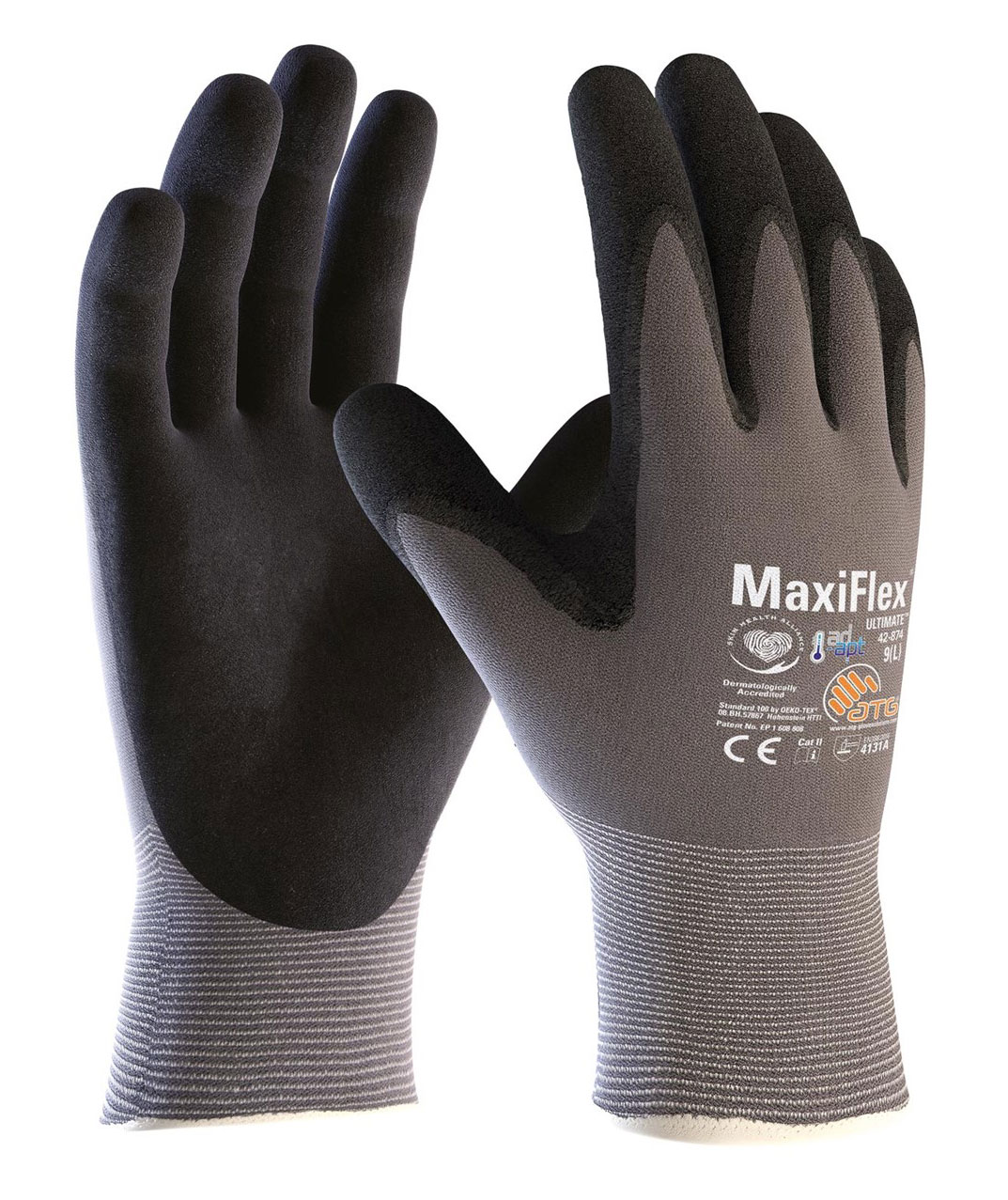 ATG MaxiFlex&reg; Ultimate&trade; AD-APT&reg; 42-874 arbetshandskar (l&aring;da med 144 par), Svart/Gr&aring;