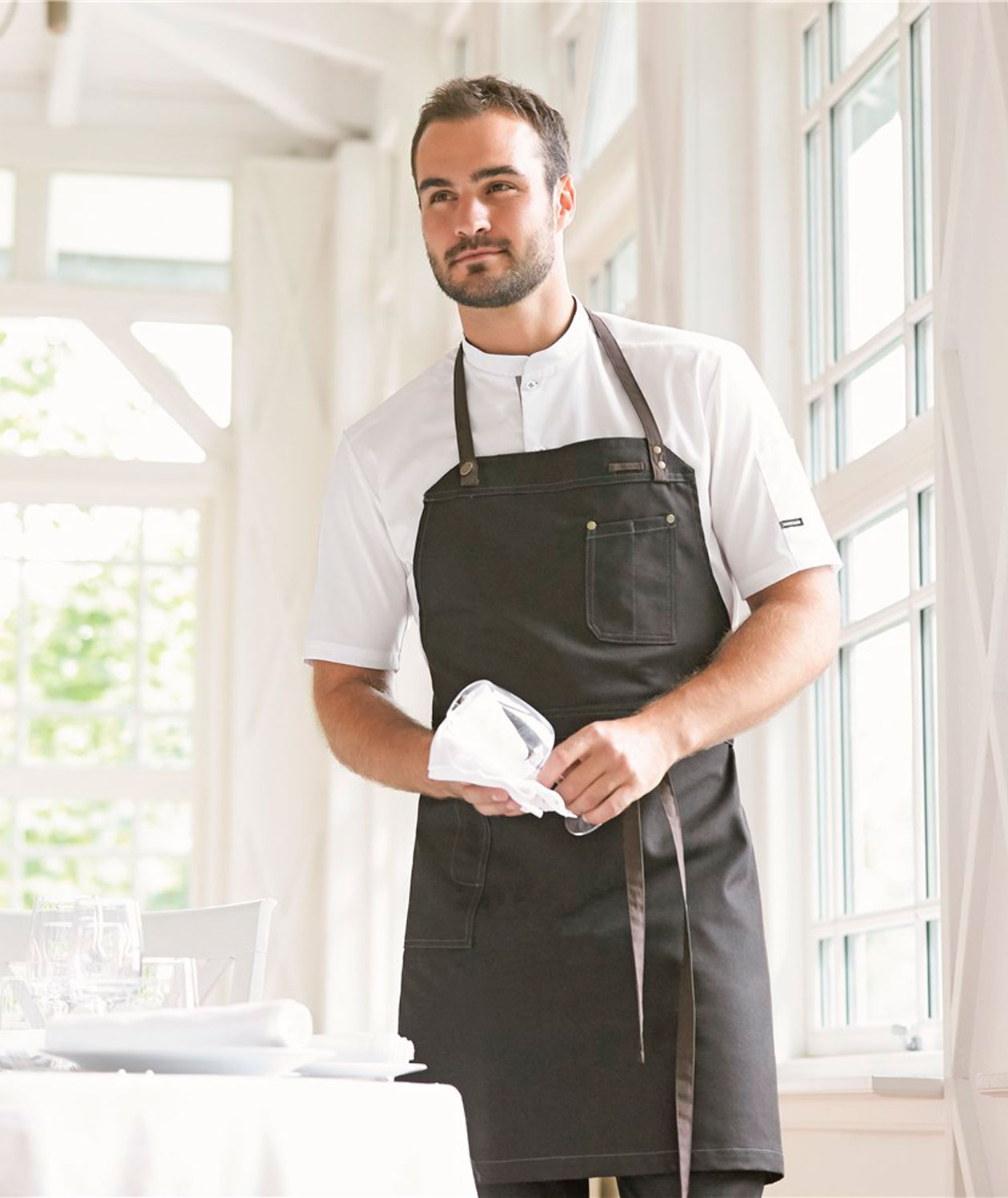 Kentaur Raw bib apron with pockets, Black/Brown