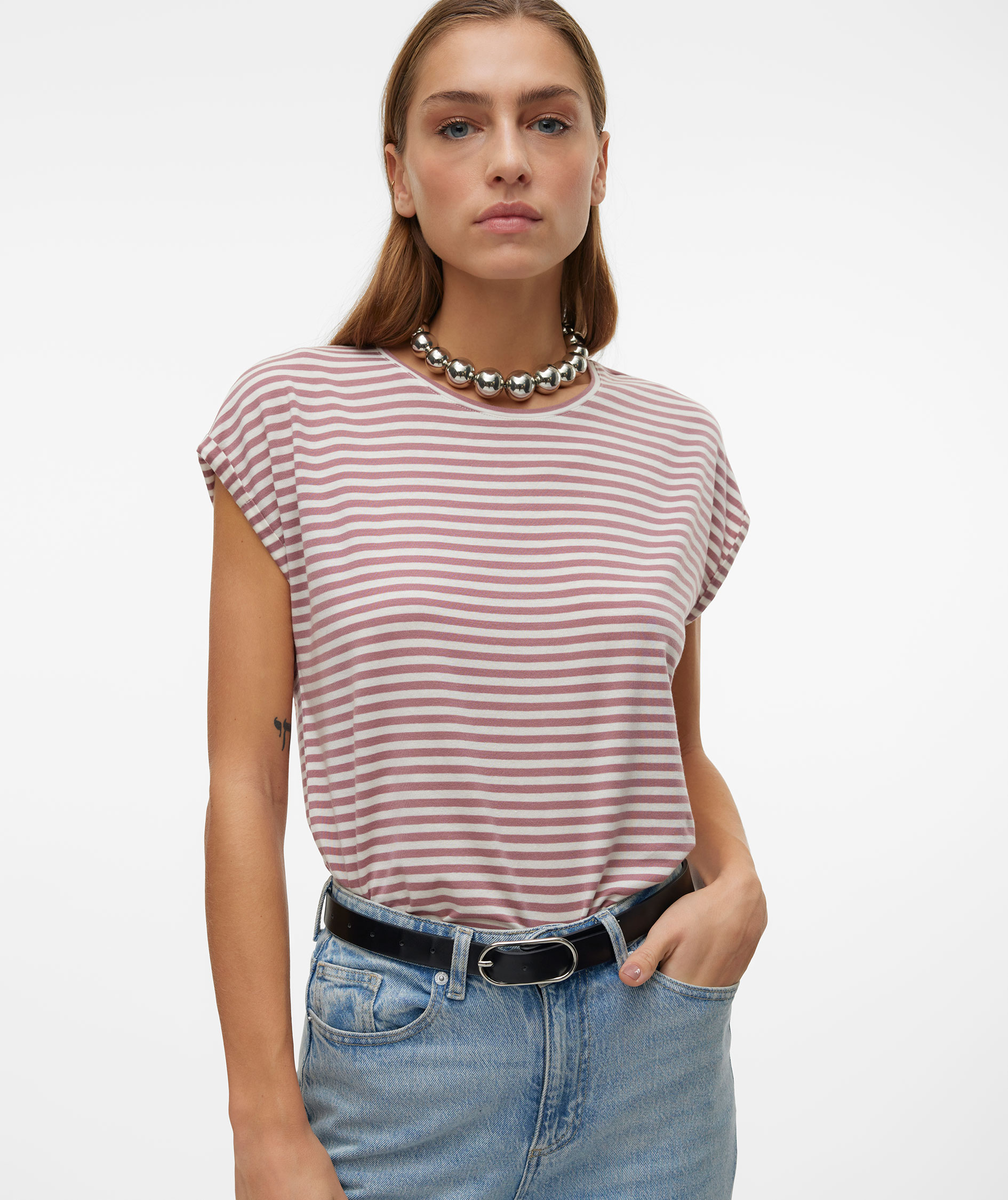 Vero Moda VMAVA STRIPE T-shirt dam, Nostalgia Rose PRISTINE, large image number 1
