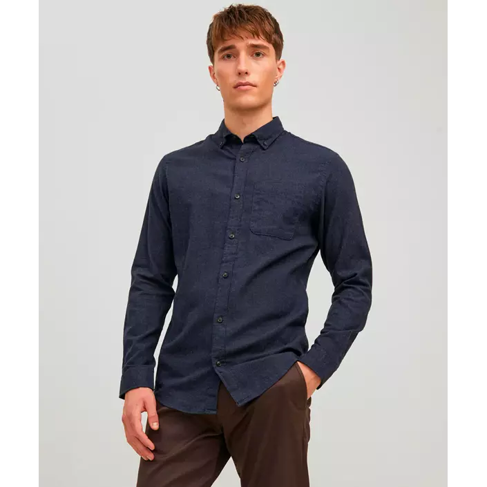 Jack & Jones JJECLASSIC MELANGE Slim fit långärmad skjorta, Navy Blazer, large image number 1