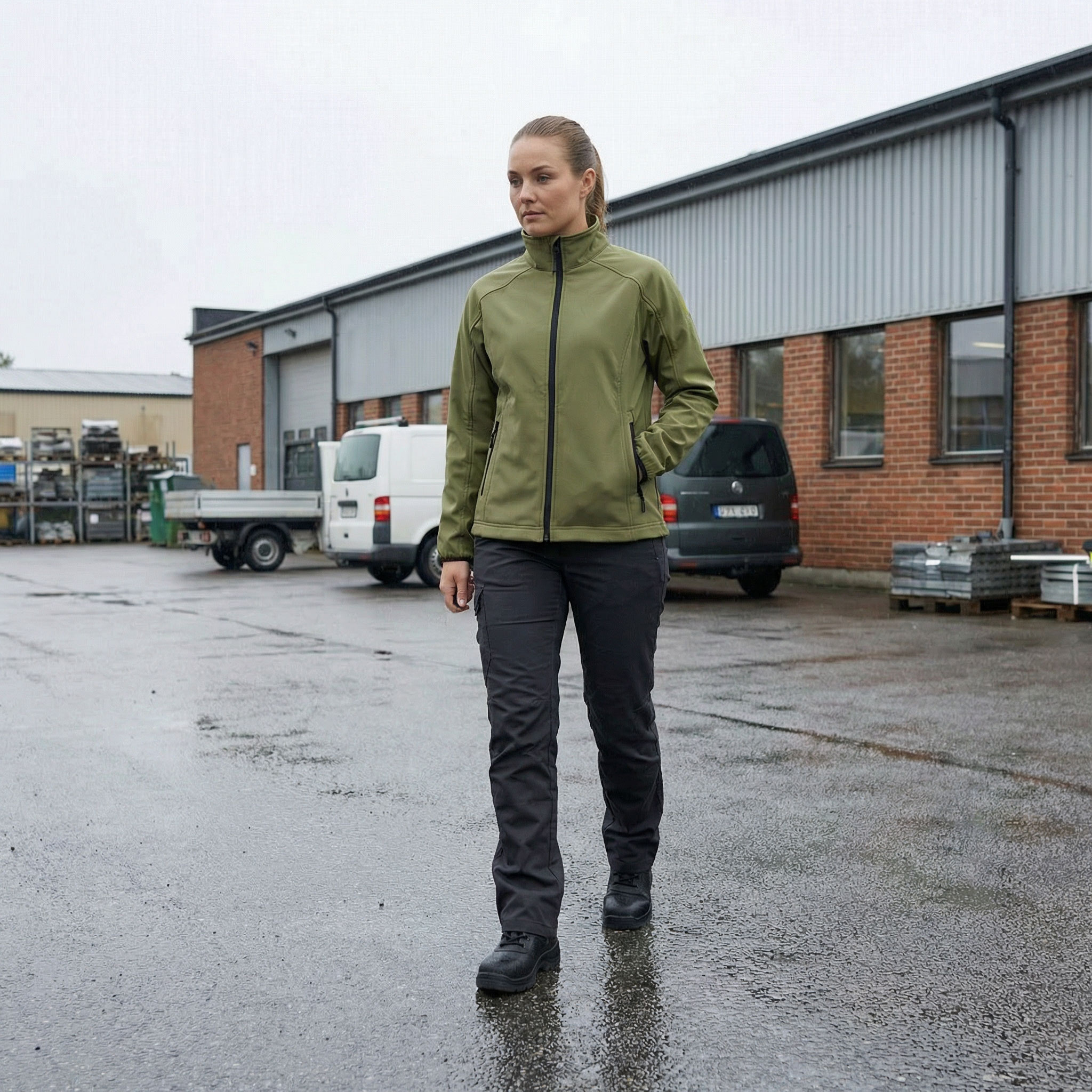 Stadsing dame softshelljakke, Olive green, large image number 1