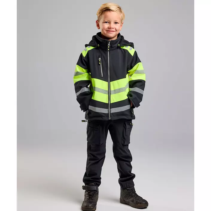 Blåkläder softshelljacka till barn full stretch, Svart/Varselgul, large image number 1