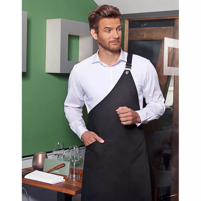 Karlowsky Classic asymmetrical bib apron with pocket, Black, Black, large image number 1