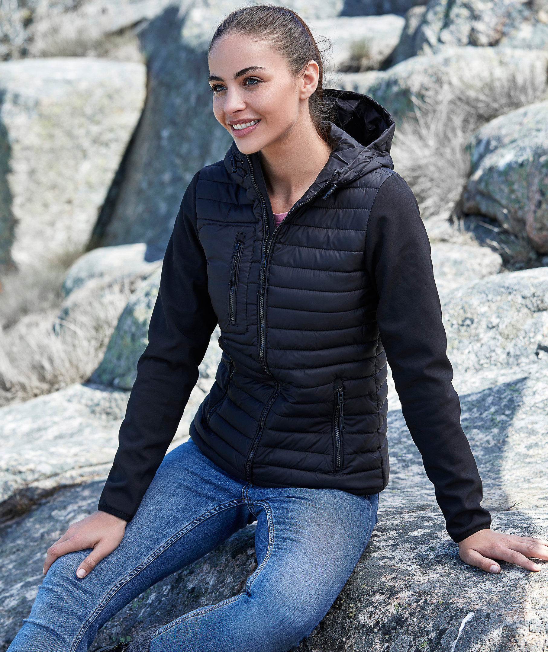 Tee Jays Hooded Crossover jacka dam, Svart, large image number 1