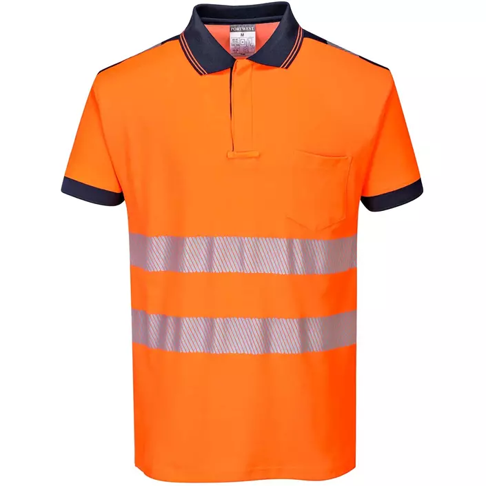 Portwest PW3 polo T-shirt, Hi-Vis Orange/Mørk Marine, large image number 0