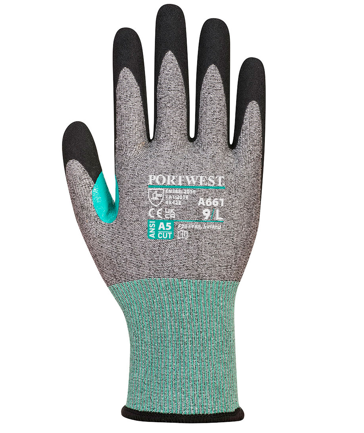 Portwest A661 cut protection gloves Cut E, Black/Grey/Green