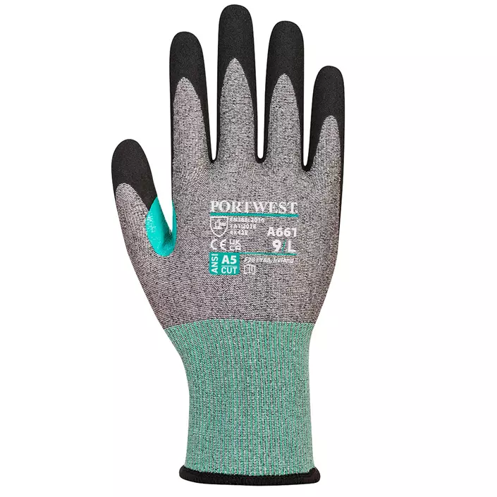 Portwest A661 cut protection gloves Cut E, Black/Grey/Green, large image number 1