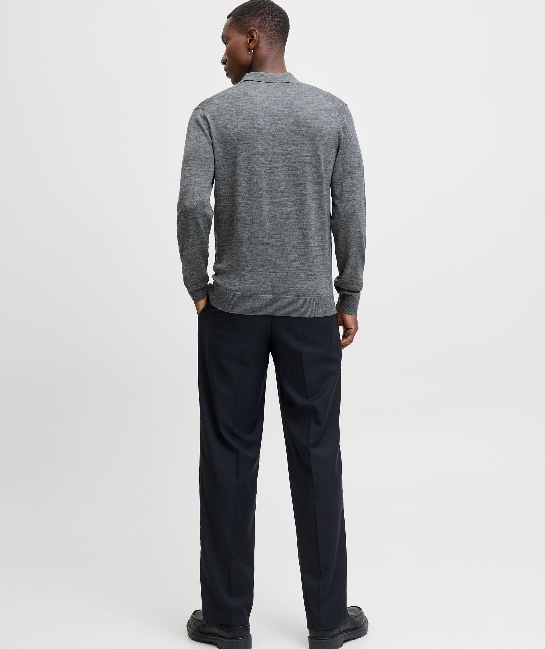 Jack & Jones Premium JPRBLAMERINO knitted polo with merino wool, Medium Grey Melange, large image number 3