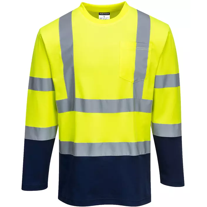 Portwest langermet T-skjorte, Hi-Vis gul/marineblå, large image number 0