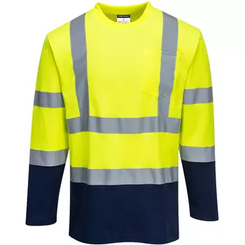Portwest langermet T-skjorte, Hi-Vis gul/marineblå